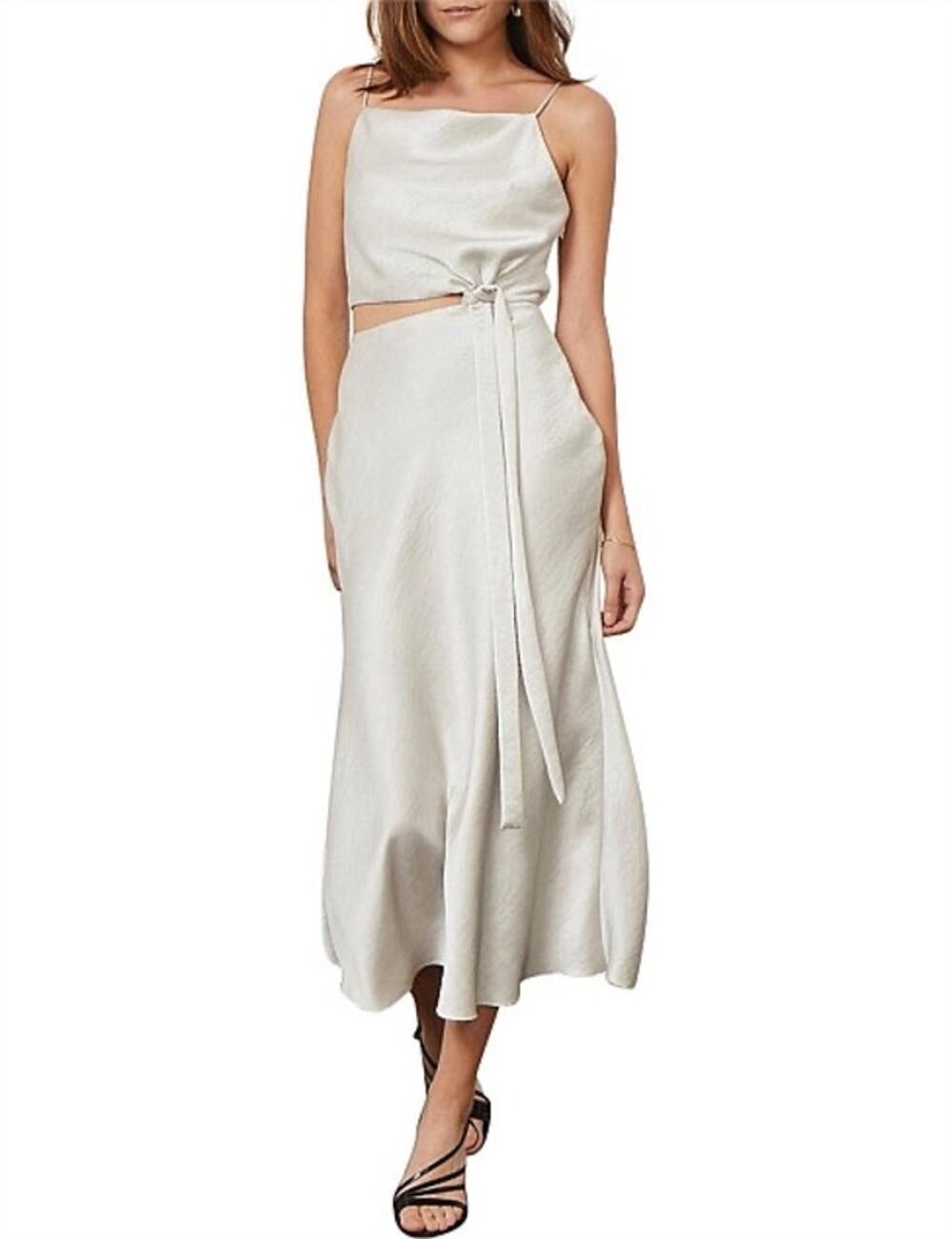 Bec + Bridge Claudia Champagne Satin Cut Out Straight Neck Midi Dress Size 4